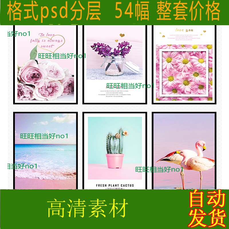 ins wind Nordic minimalist decoration painting core pink flarebird plant flowers triptych micro-spray material PSDq