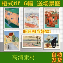 Modern minimalist Nordic Abstract Retro small frescoed hand painted landscape architecture Oil painting Small crowddecorative painting Core material p