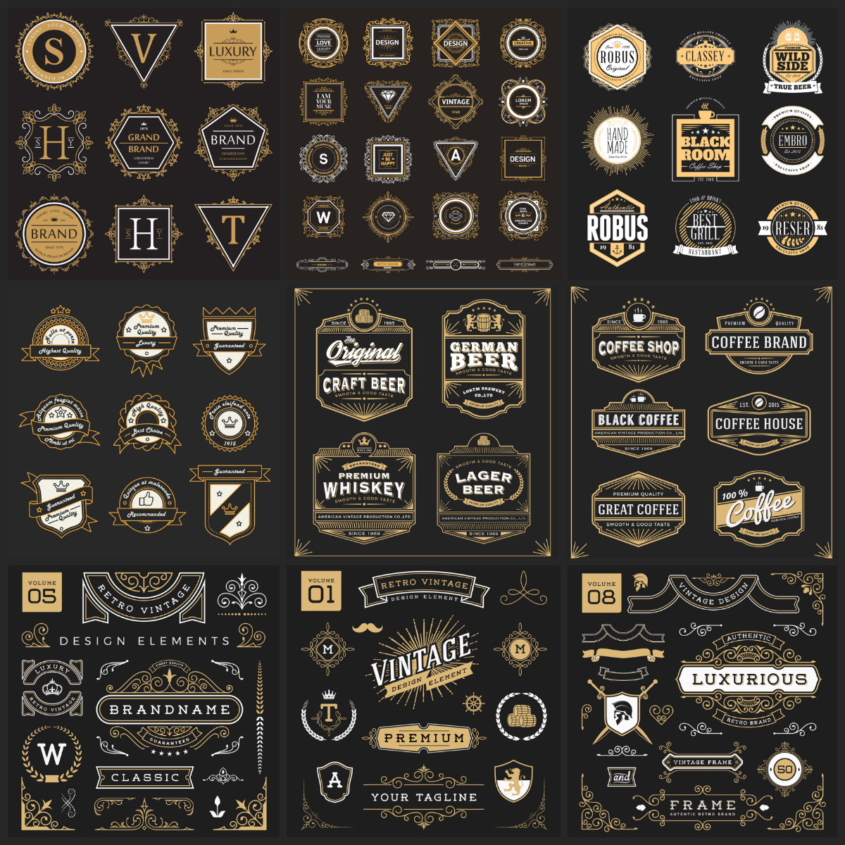 Modern European-style retro golden line rims Label badges LOGO corner frame lace EPS vector material