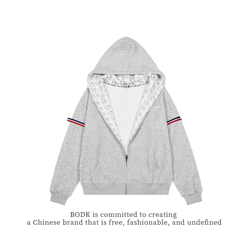 Bodk American High Street Style Color-Block Letter Patchwork Hooded Zip-Up Sweatshirt Loose Casual Unisex Autumn and Winter Jacket