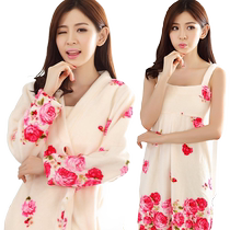 Pajamas for women in autumn and winter coral velvet nightgown long sleeves thickened cute flannel nightgown two-piece bathrobe home wear