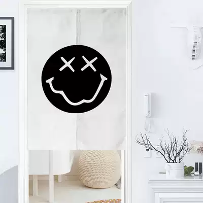 Net red smiley face curtain ins trend thickened fabric non-perforated cotton hemp textile curtain fashion home bedroom curtain