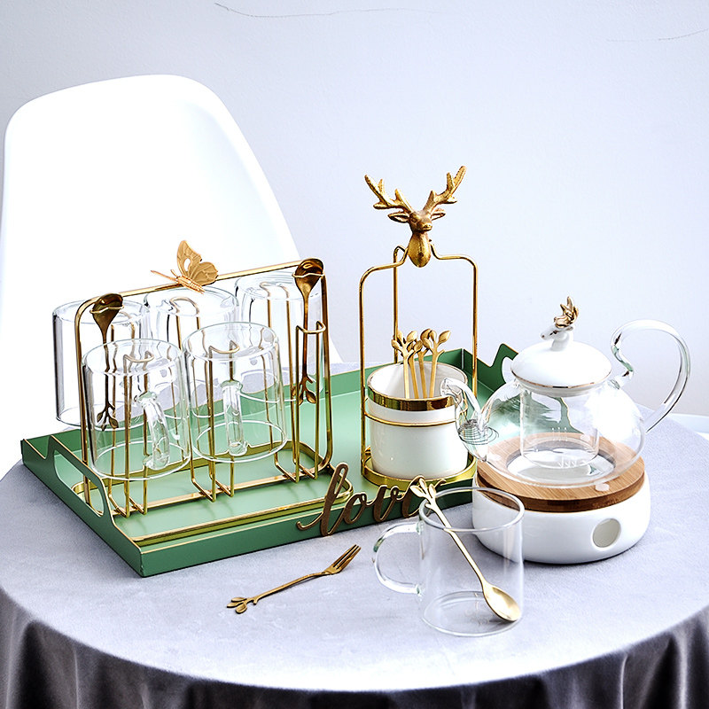 Nordic flower teapot set heat resistant glass home afternoon tea fruit tea tea set with filter candle heating