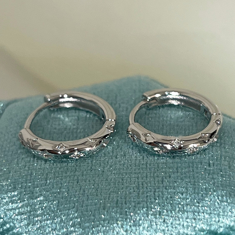 925 Silver Needle Four-Pointed Star Diamond-Encrusted Earrings, High-End Unique Niche Design, Minimalist Style Earrings, 2024 New Hot Style