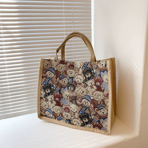 Высококачественный вместительный и большой шоппер, летняя небольшая сумка, с медвежатами