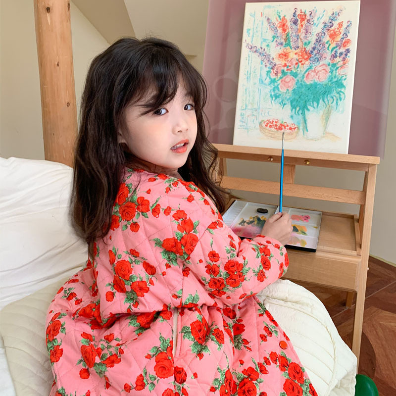 Girl Han - Ed Han - Cotton 2022 Winter Clothing for New Children's Ocean Flower Cotton Girl Baby Sweet Warm Costume