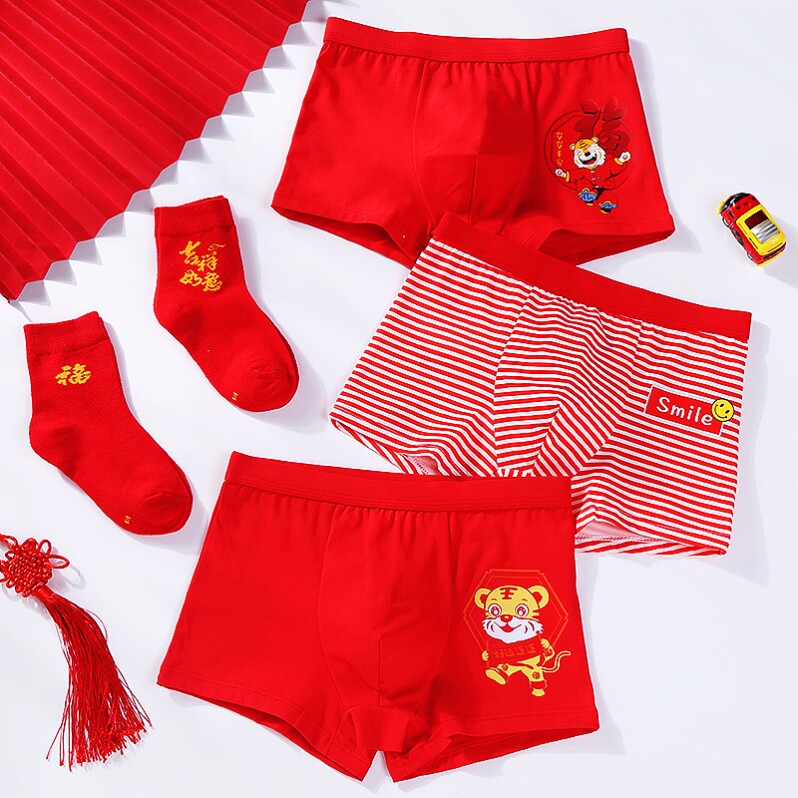 Children's Bendies Underpants boy shorts All cotton CUHK Scout pure cotton unclamping fart red 12-year-old socks