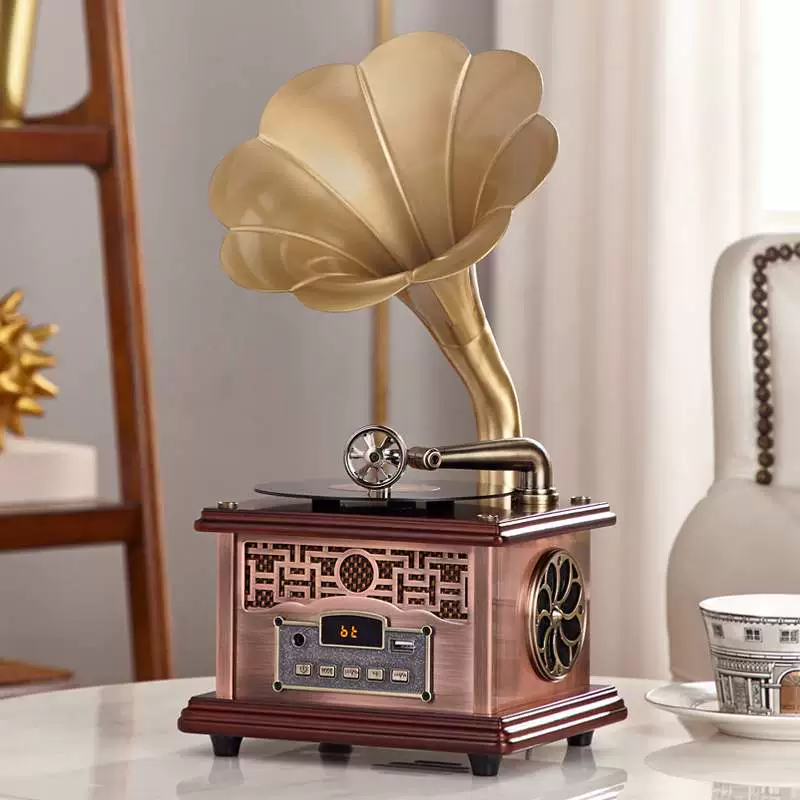 Máy quay đĩa retro mô phỏng đĩa vinyl ghi điện cơ máy quay đĩa điện lớn loa âm thanh sừng lớn phòng khách nhỏ bluetooth cổ điển - Máy hát