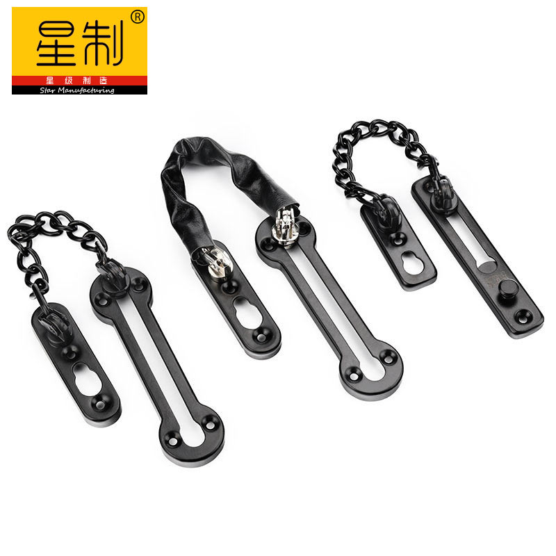 Black Stainless Steel Door Chain Hotel Guesthouse Exclusive Safety Chain Buckle Thickening Strip Door Lock Buckle Bearing Strong