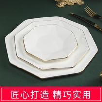 Nordic bone china dishes set White simple Jingdezhen ceramic tableware gold octagonal home dishes