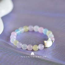 Rainbow Cat childrens bracelet girls colorful morganite bracelet princess little girl accessories S925 silver