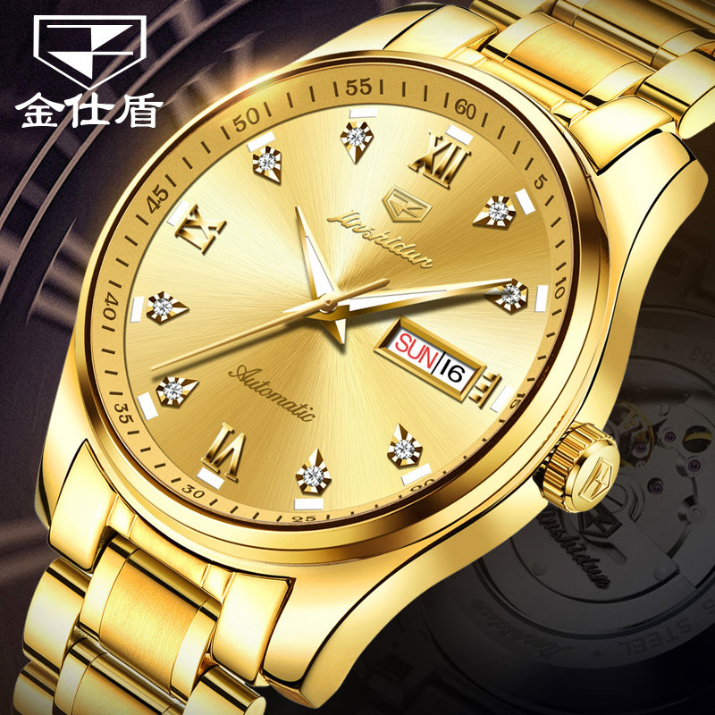 Men's watch brand 18k gold mechanical watch Swiss fully automatic double calendar waterproof business watch top ten