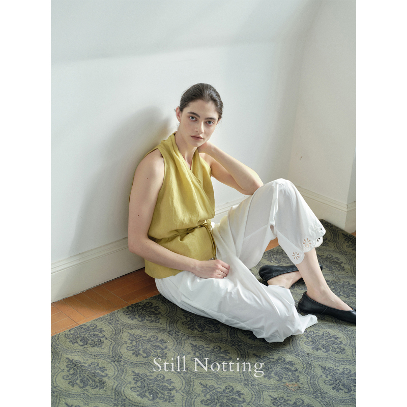 Still Notting |   Washed Linen Halter Neck Tie-Up Relaxed Sleeveless Top