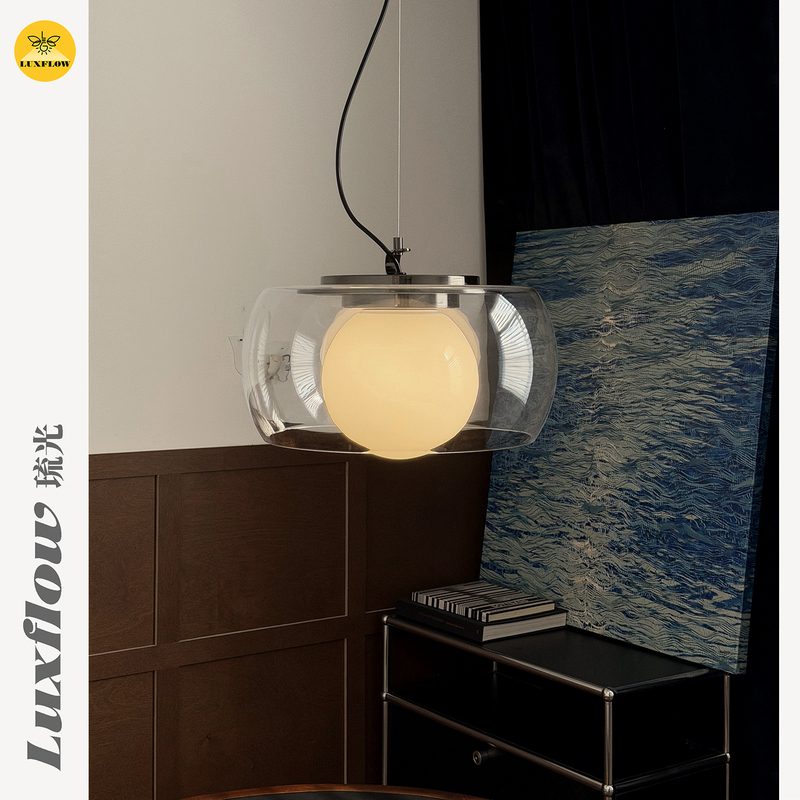 Liuguang Zhonggu Fullmoon Chandelier with Opal Glass, Modern Minimalist Designer Style, Suitable for Living Room, Dining Room, and Study Liuguang Zhonggu Fullmoon Chandelier with Opal Glass, Modern Minimalist Designer Style, Suitable for Living Room, Dining Room, and Study
