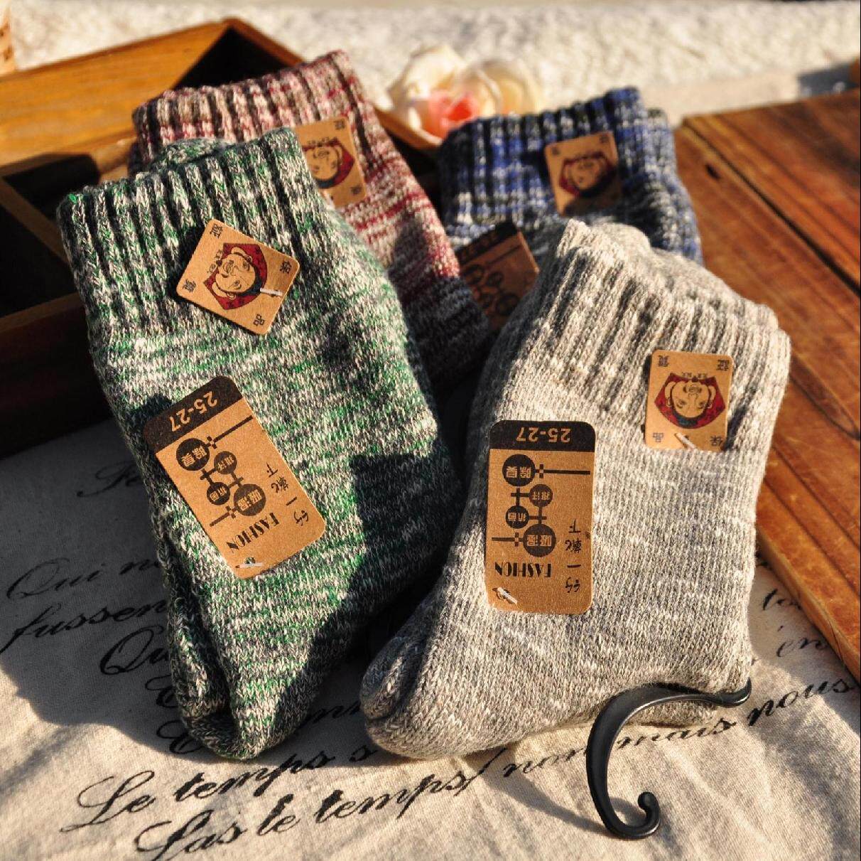 Winter socks men's cotton mid-tube socks stockings wool socks thickened fleece knitted socks warm towel socks