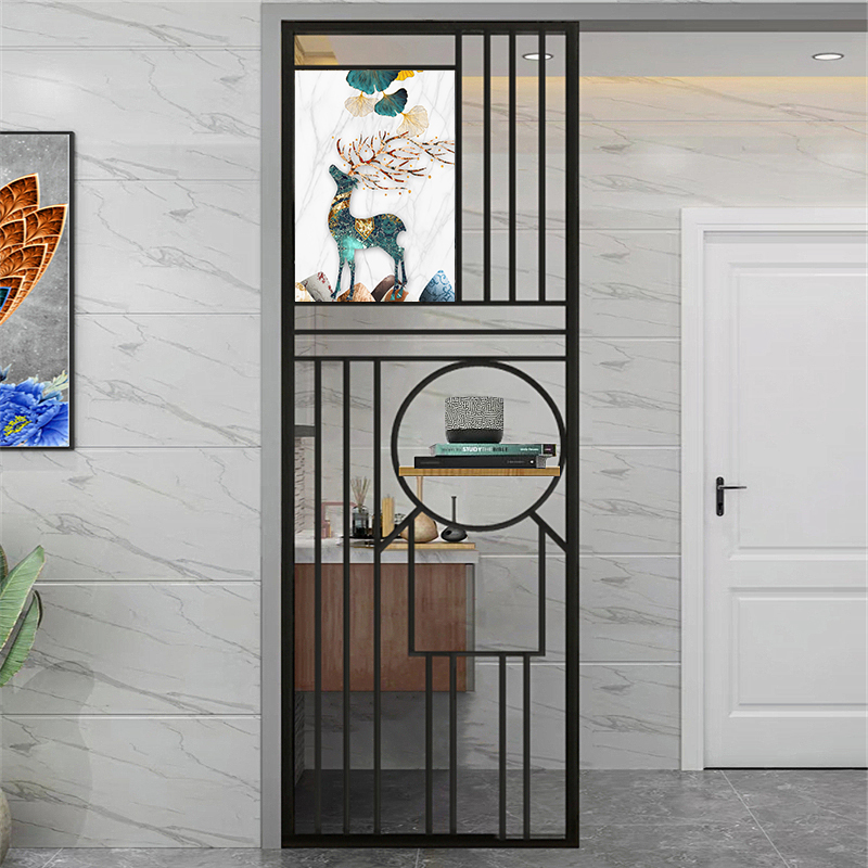 Creative Living Room Entrance Belt Painting Screen Modern Minimalist Metal Black Iron Art Genguan Cabinet Decoration Hollowed-out Partition Wall