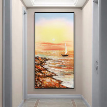 Entrance oil painting Hand-painted corridor Home decoration painting Landscape painting Sea view Sunrise Sailing Light luxury Modern Nordic style
