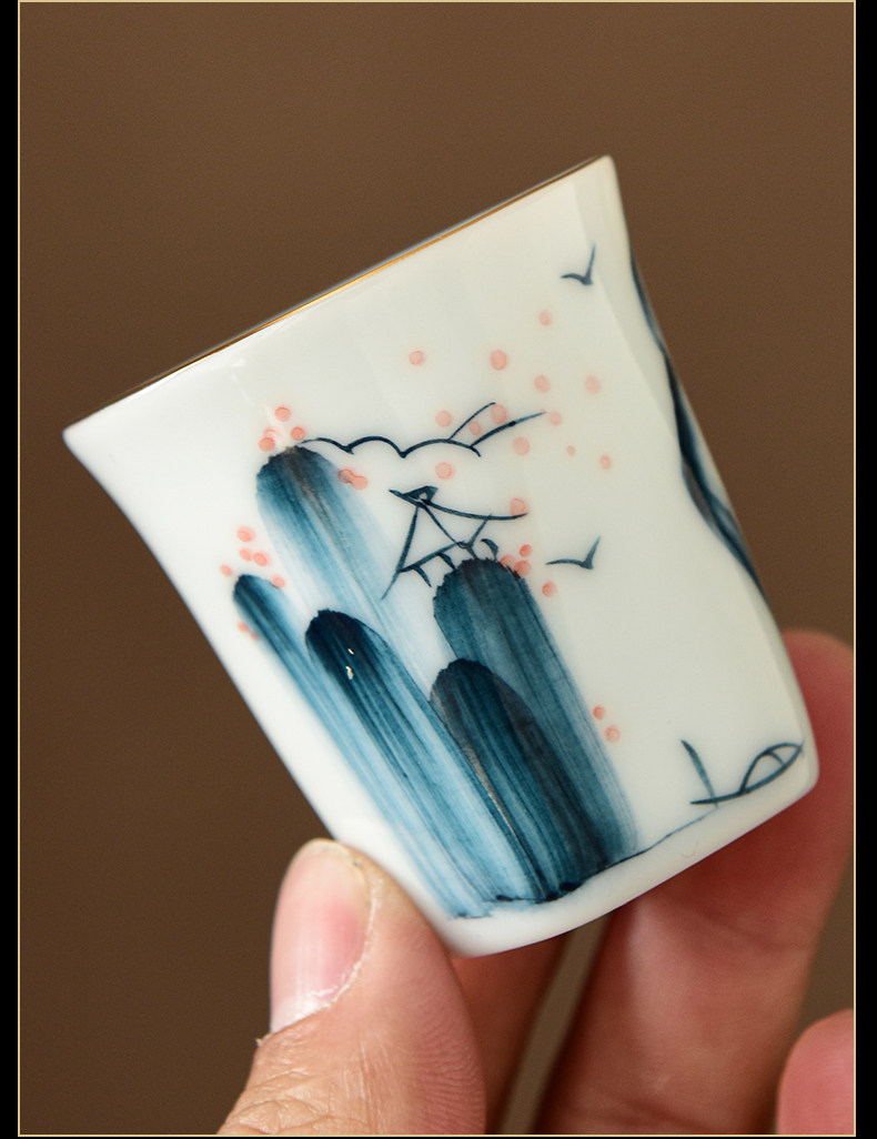 Ликер Cup 中式家用手绘一两白酒杯羊脂玉陶瓷复古小酒盅黄酒清酒创意烈酒杯