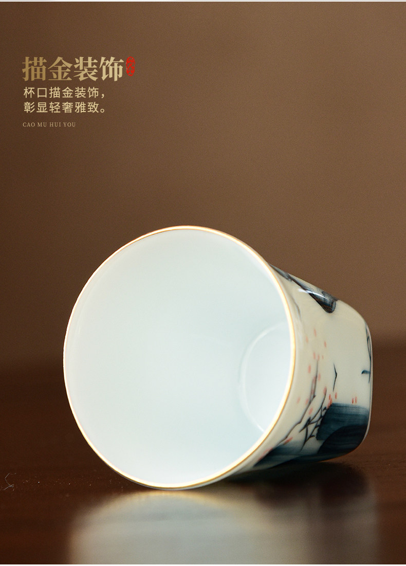 Ликер Cup 中式家用手绘一两白酒杯羊脂玉陶瓷复古小酒盅黄酒清酒创意烈酒杯