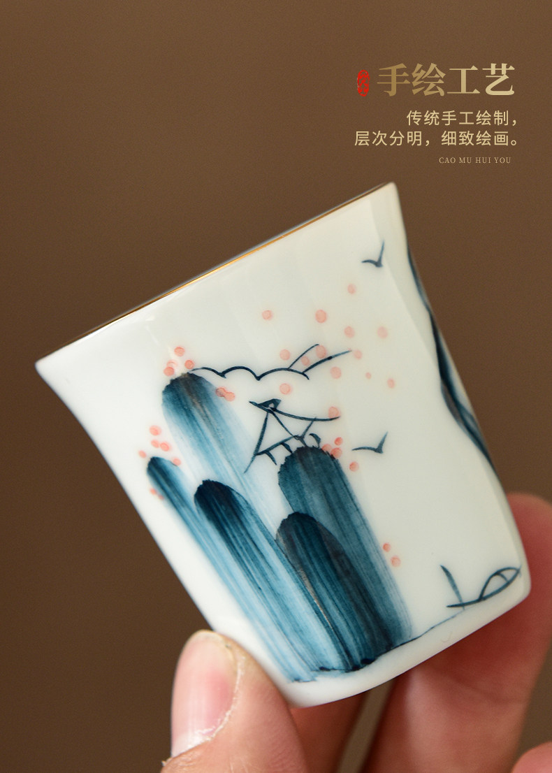 Ликер Cup 中式家用手绘一两白酒杯羊脂玉陶瓷复古小酒盅黄酒清酒创意烈酒杯