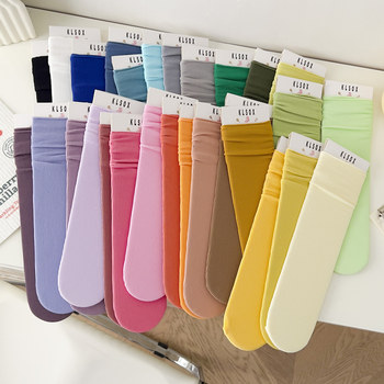 Summer dopamine cool pile socks for women ins trend color socks ice socks ພາກຮຽນ spring ແລະ summer ວິທະຍາໄລຄວາມຍາວກາງ