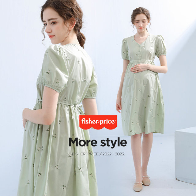 American Fisher-Price Maternity Summer Dress New ຝ້າຍບໍລິສຸດວ່າງ Summer ການພະຍາບານເທິງກະໂປງແມ່ແມ່ຍິງ