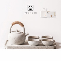 Kung fu tea set Japanese simple household beam pot one pot of four cups ceramic gift box customization