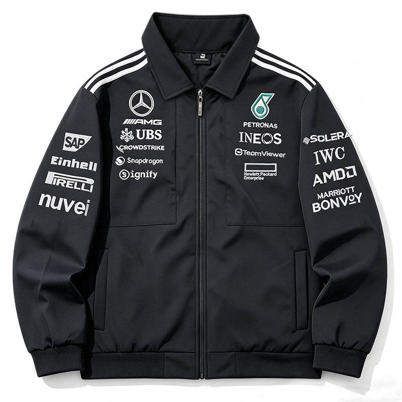 Vuu Racing F1 Formula Team Multi-Logo Embroidered Collaboration Russell Zip-Up Jacket Gali Same Style Trendy