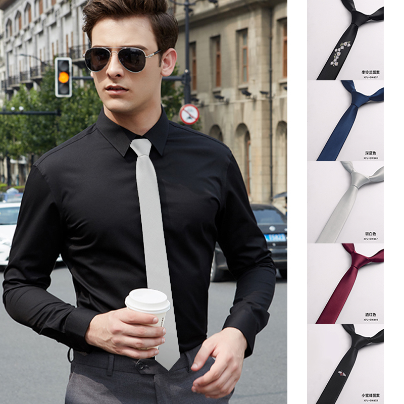Silver-White Korean-Style Tie for Men, Trendy Black Slim Narrow Zipper-Style Men's Formal Wear, No-Knot Casual Hand-Tied
