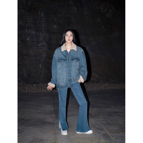 Джинсовая демисезонная ретро утепленная куртка, увеличенная толщина, в американском стиле