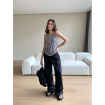 Zhou Miao ZHOUMIAO Fake Pocket Collection Pleats Tightness Waist Work Pants Loose Broadlegged Pants Spring Autumn Straight Barrel Casual Pants Woman