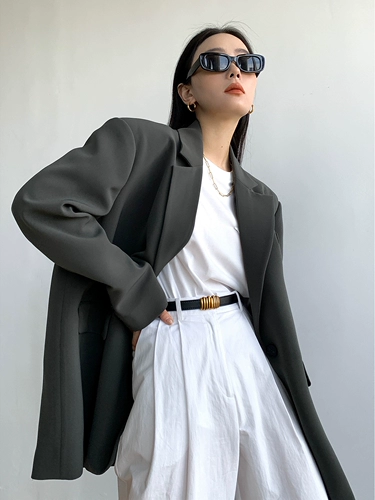 周淼 Осенний дизайнерский черный пиджак классического кроя для отдыха, премиум класс, тренд сезона