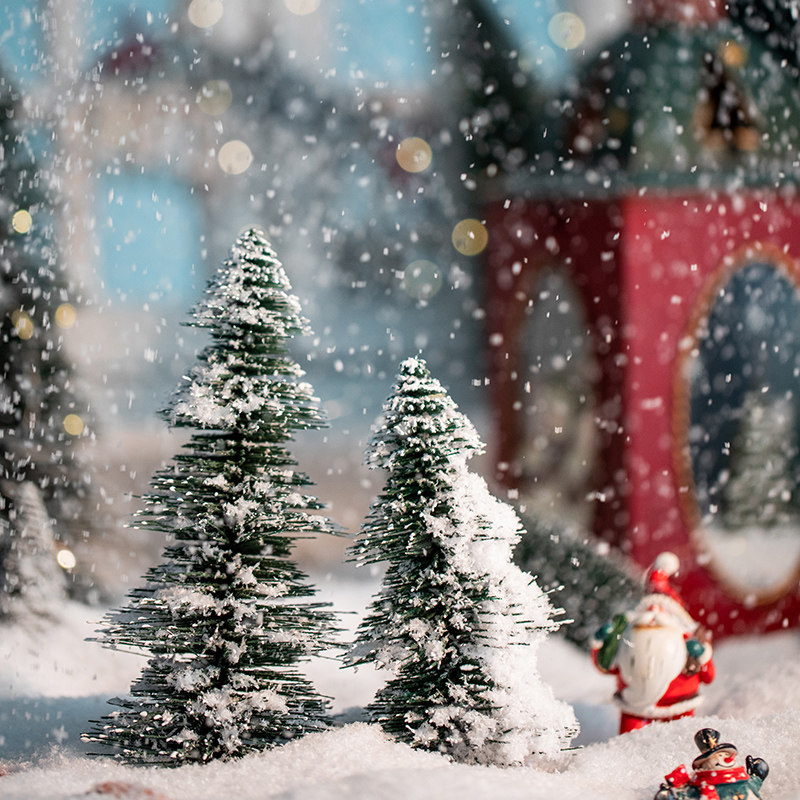 Honghan Flocking and Falling Snow Small Christmas Tree Pagoda Tree Desktop Christmas Tree Household Home Christmas Decorations