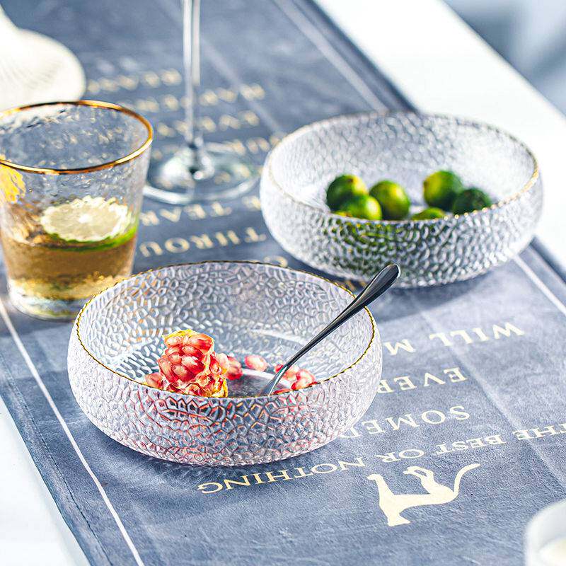 Japanese Phnom Penh glass bowl Household flat ins wind simple creative dessert bowl Fruit salad bowl Good-looking bowl