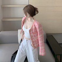 Sandro Moscoloni socialite style pink plaid jacket women 2021 Autumn New temperament long sleeve top