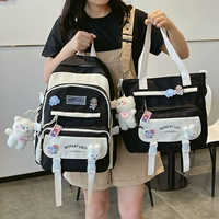 Черный рюкзак, сумка для учебы, значок