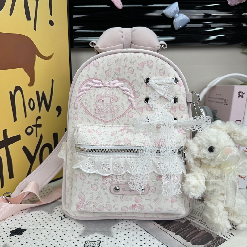 Korean Lolita Strawberry Melody Backpack for Women 2026 College Student Gentle Girly Style Versatile Niche Backpack