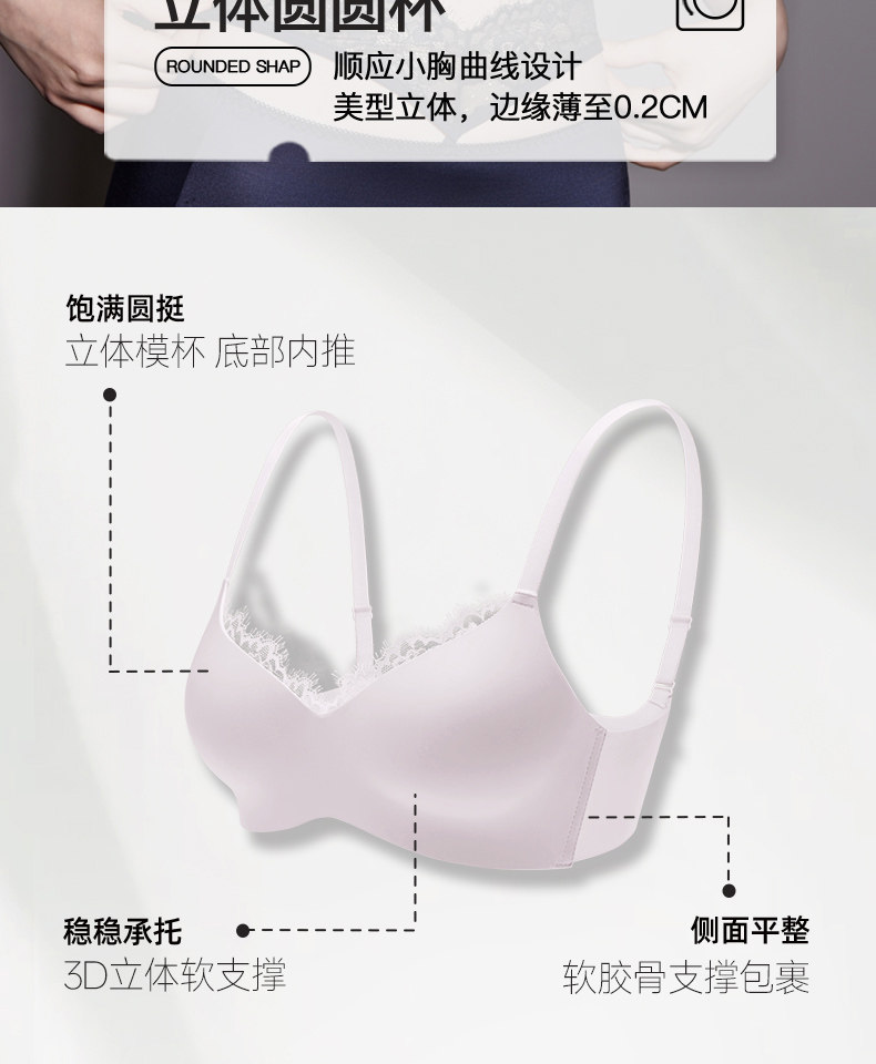 【中國直郵】 幸棉蕾絲內衣【祝緒丹同款】睫毛蕾絲無痕內衣 小胸聚攏顯大美背性感胸罩 曜石黑M (70C/75ABC)