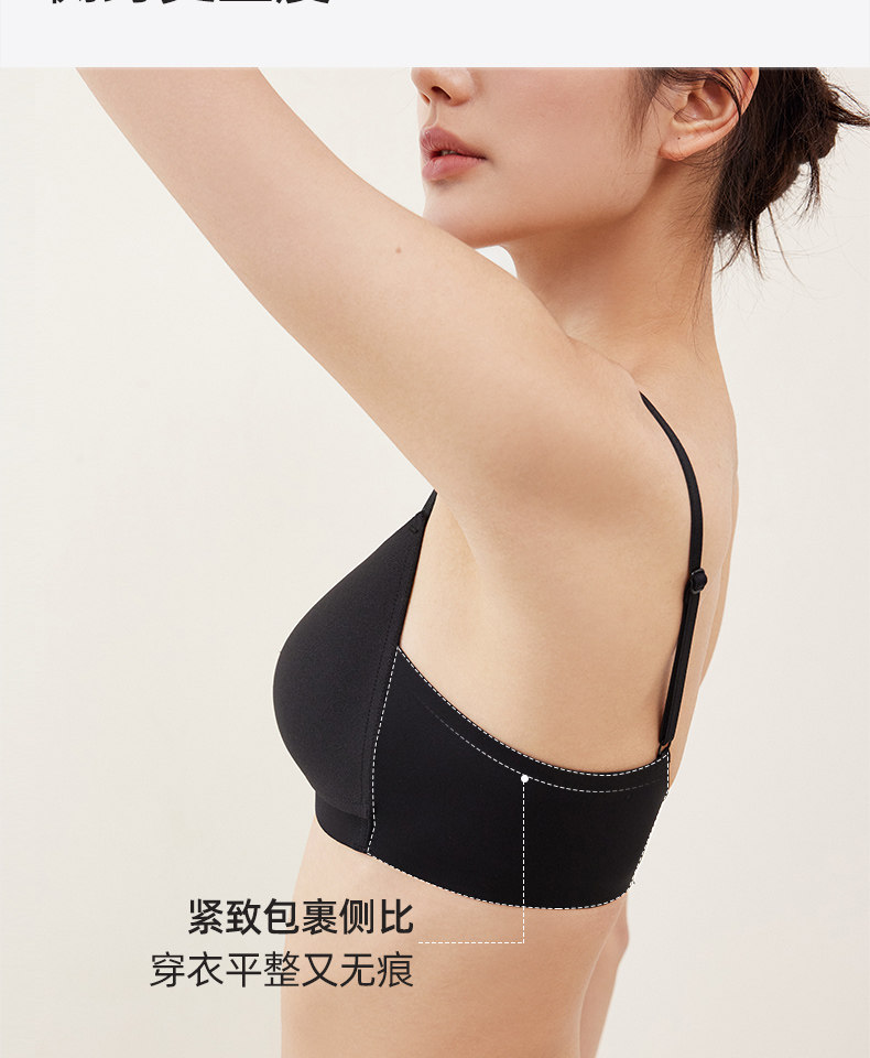 【中國直郵】 幸棉內衣【梁潔同款】美胸帶內衣女士聚攏小胸顯大美背性感無痕胸罩 黑色 M (75ABC)