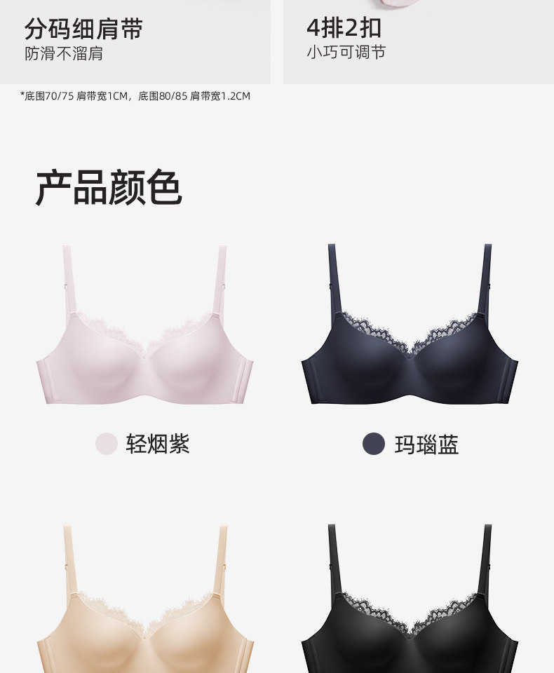 【中國直郵】 幸棉蕾絲內衣【祝緒丹同款】睫毛蕾絲無痕內衣 小胸聚攏顯大美背性感胸罩 曜石黑M (70C/75ABC)