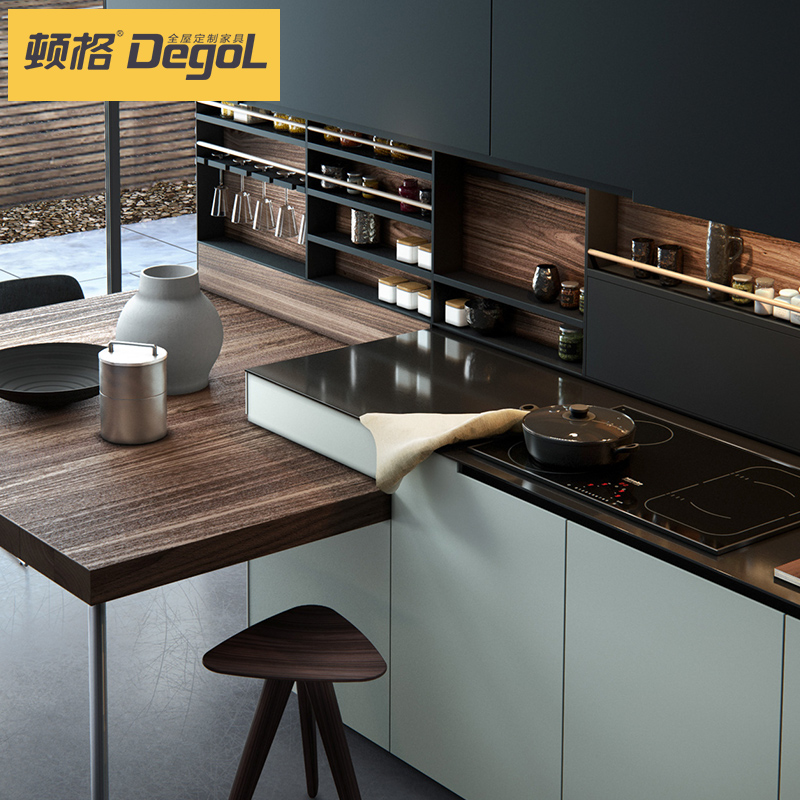 Dunge integral kitchen custom kitchen cabinet modern simple kitchen decoration quartz stone countertop kitchen cabinet customization