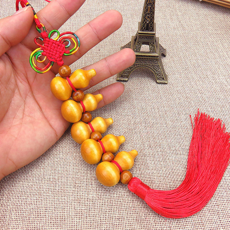 Peach wood gourd five emperor coins gourd Fengshui living room decoration Chinese style pendant Chinese knot auspicious jewelry car pendant