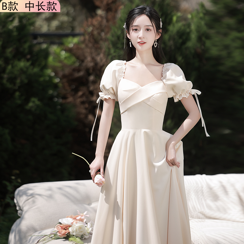  M+Long, summer, thin, champagne color, mid-length  