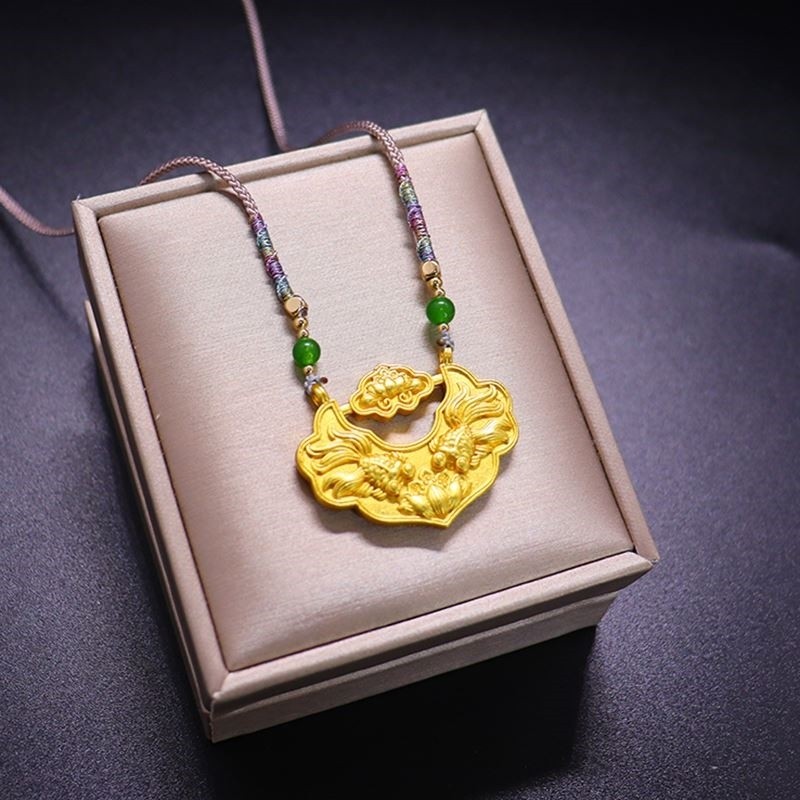Item ring choreography adult gold necklace handwoven pendant gold carp Ruyi locks Ping An lock long life lock Sargin woman-Taobao