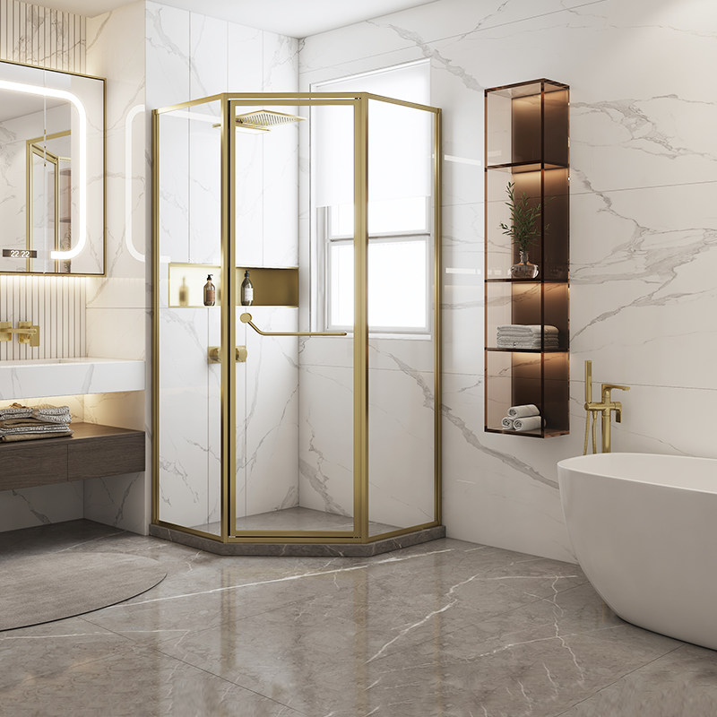 Wave Whale Wire Drawing Golden Diamond Type Shower Room Dry Wet Separation Partition Glass Flat Open Door Makeup Room Bath screen