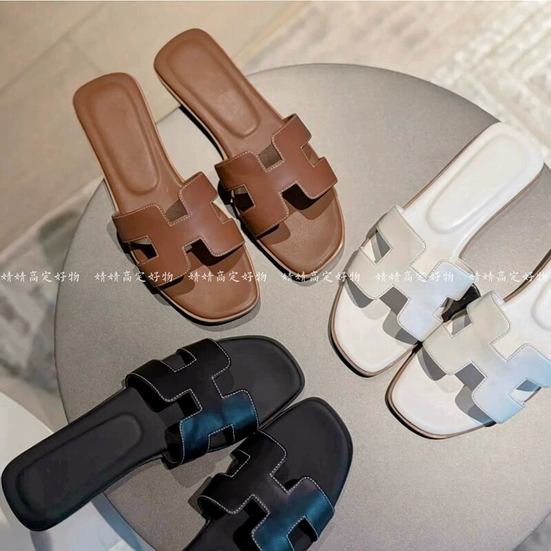 Top Version! Genuine Leather, Correct Material, 26 New Styles, Classic H-Shaped Slip-On Sandals for Women, Beach Flat Sandals
