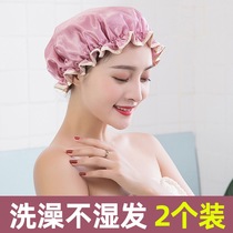 (Двойная Шапочка Для Ванны) Thickened Bath Headgear Women Waterproof Масляная Стойка Для Взрослых Баня Hat Kitchen