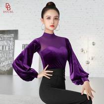 Dambao Roberti 2022 Winter National Mark Dance Velvet Mesh Yarn High Collar Lantern Sleeve One-piece Dress Square Dance Dance Suit
