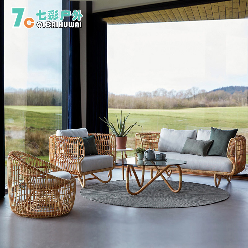 Outdoor Patio Sofa Rattan Chair Vine choreography open-air outdoor Southeast Asia Single double combined brief Nordic Three sets-Taobao