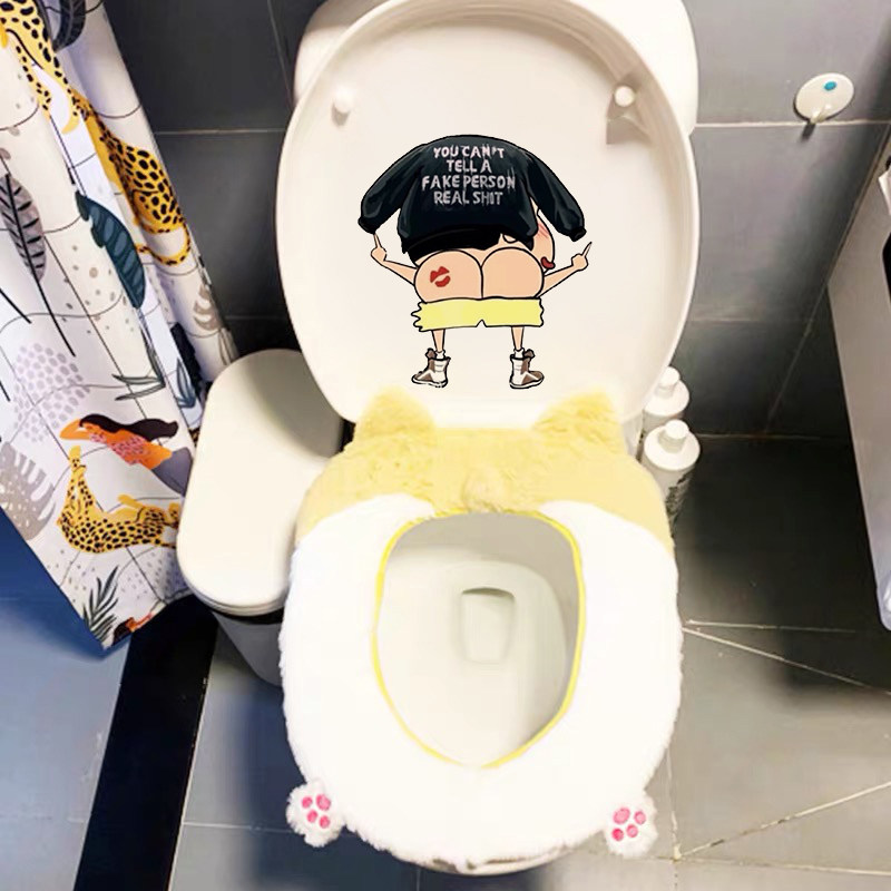 Cartoon Toilet Sticker Makeup Room Waterproof Creative Crayon Small New Sticker Personality Funny Toilet Lid Decoration Sticker